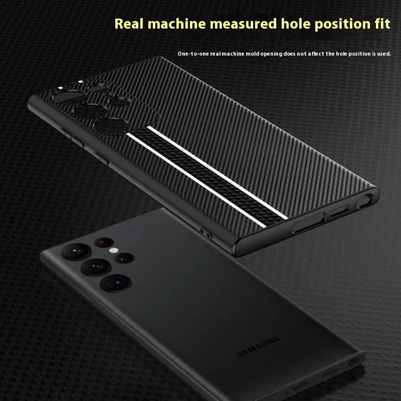Ultra-thin carbon fibre plain leather phone case back cover for Samsung S24 with black stripe pattern