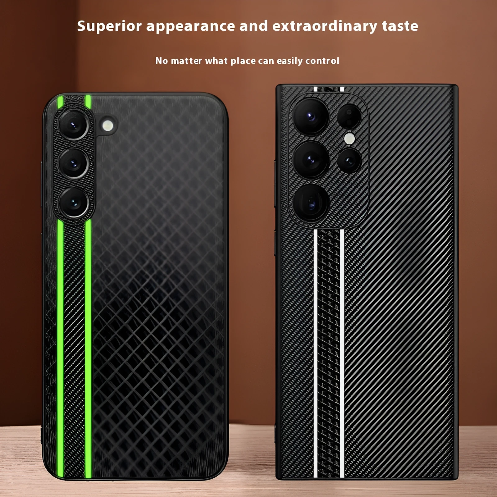 Ultra-thin carbon fibre plain leather phone case back cover for Samsung S24 with black stripe pattern