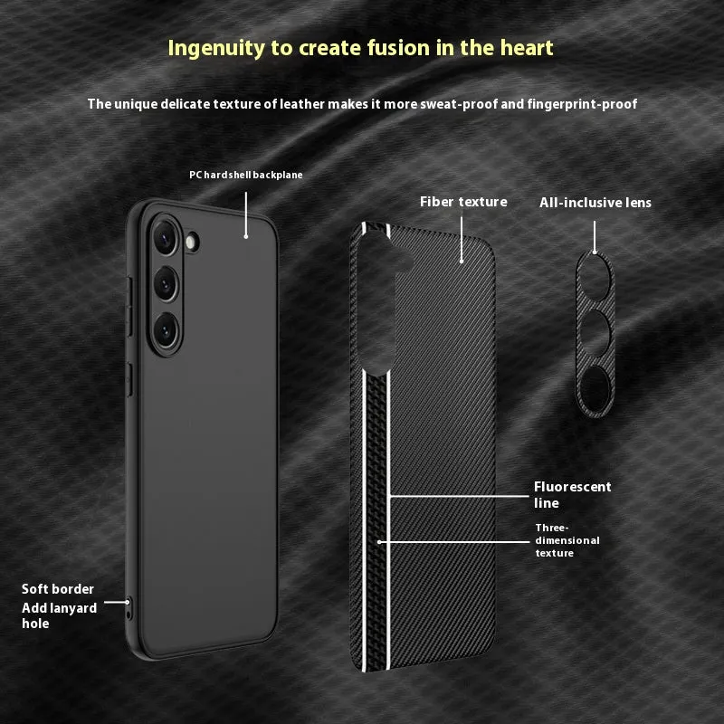 Ultra-thin carbon fibre plain leather phone case back cover for Samsung S24 with black stripe pattern