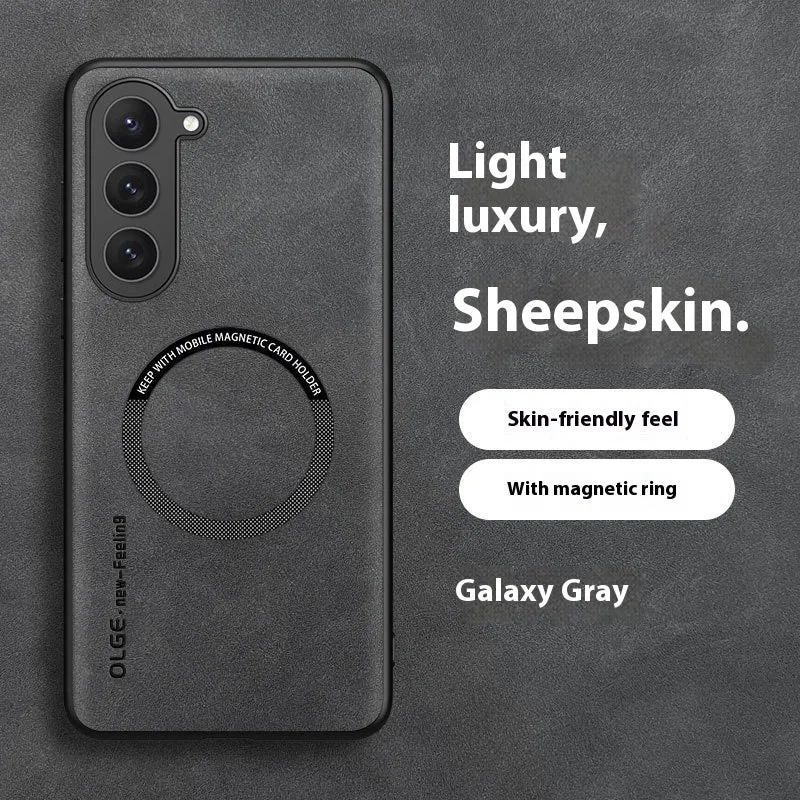 Samsung Galaxy phone case with magnetic ring in Graphite Black imitation leather back cover