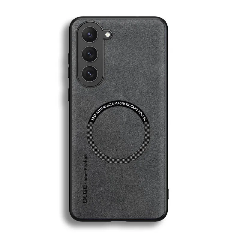 Samsung Galaxy phone case with magnetic ring in Graphite Black imitation leather back cover