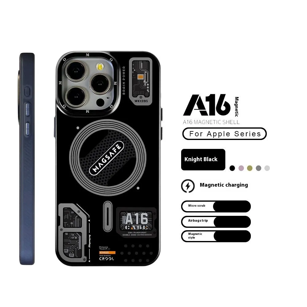 Frosted magnetic suction phone case for Apple iPhone 12 Pro, 13 Pro, 14 Plus, 15 Pro Max, drop-resistant, in Knight Black
