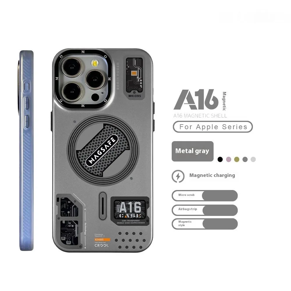 Frosted magnetic suction phone case for Apple iPhone 12 Pro, 13 Pro, 14 Plus, 15 Pro Max, drop-resistant, in Knight Black