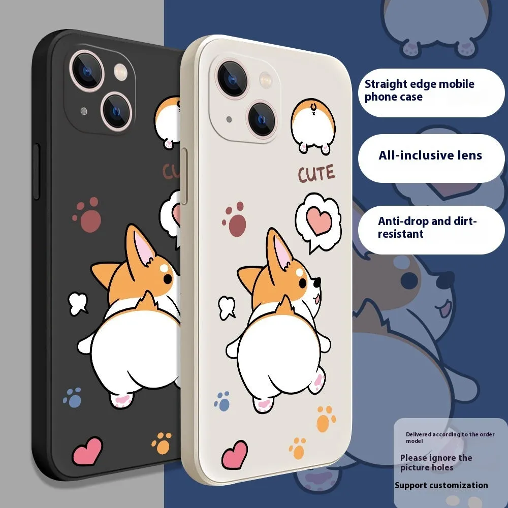 Classic black corgi TPU silicone phone case for iPhone 15 with shockproof protection