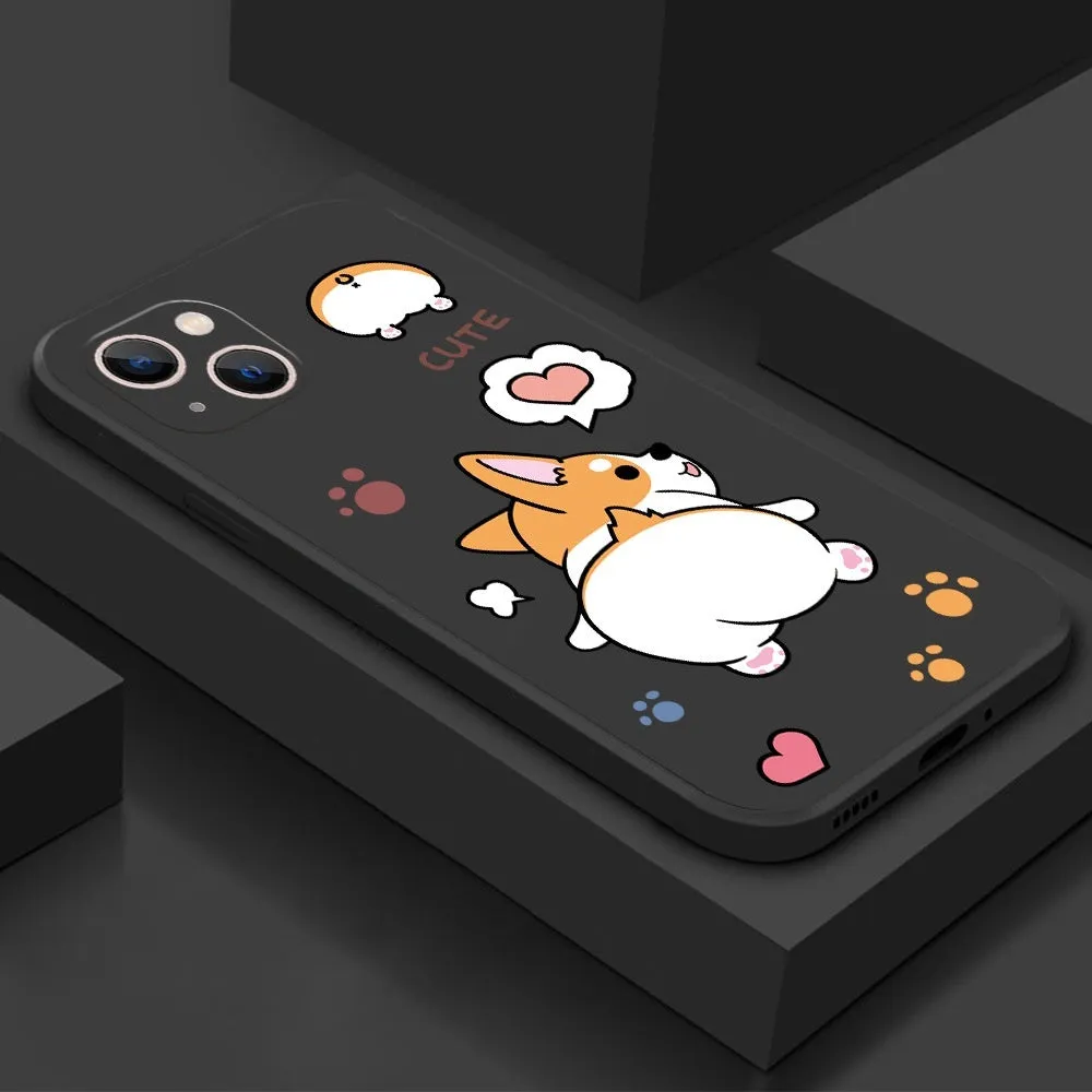Classic black corgi TPU silicone phone case for iPhone 15 with shockproof protection
