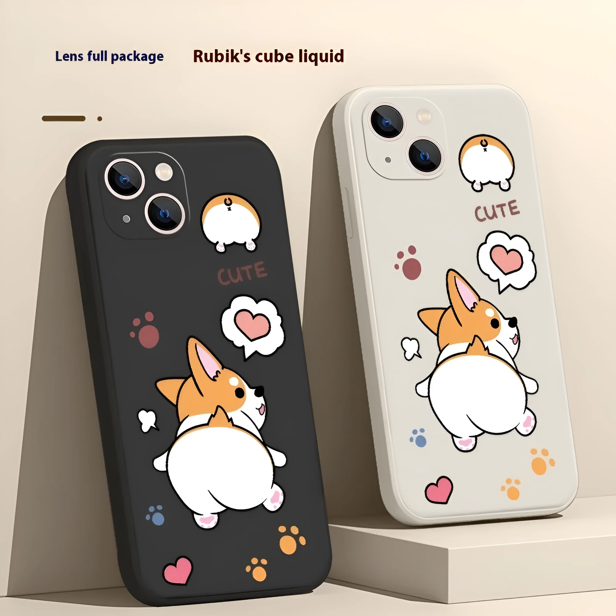 Classic black corgi TPU silicone phone case for iPhone 15 with shockproof protection