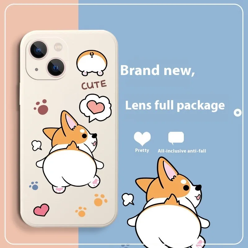 Classic black corgi TPU silicone phone case for iPhone 15 with shockproof protection