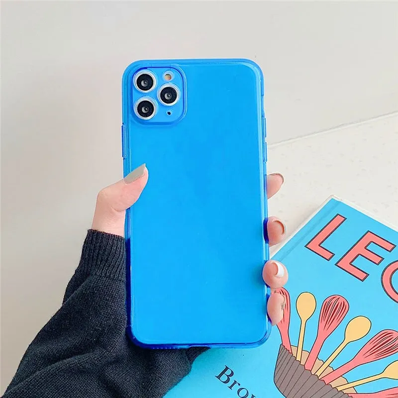 Transparent fluorescent TPU phone case in orange for iPhone 15 Pro Max showing slim back cover design