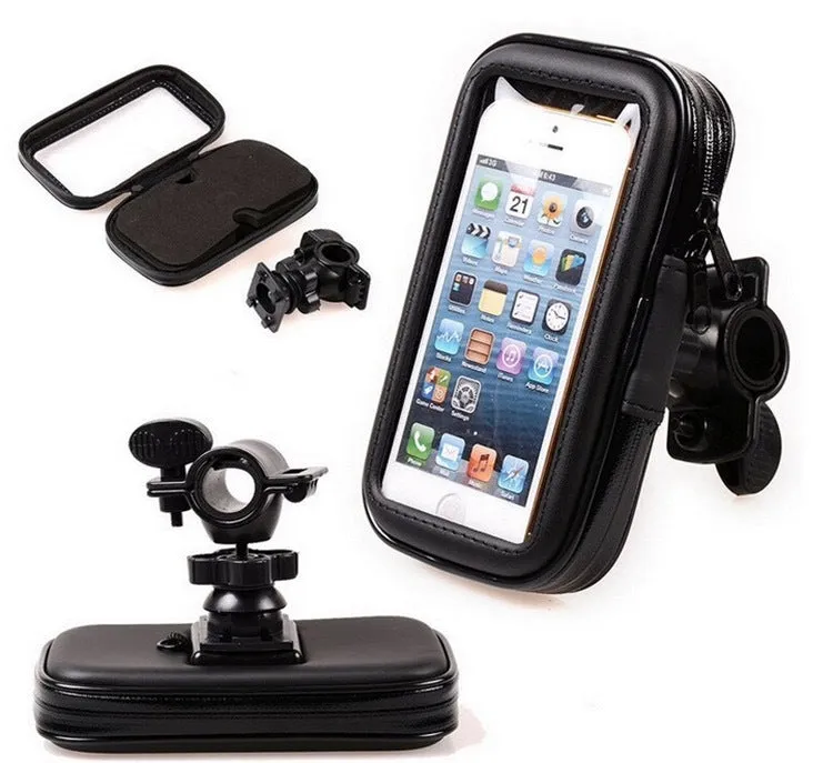 Black synthetic leather riding mobile phone stand bag fits 6.5 inch phone cycling waterproof navigation