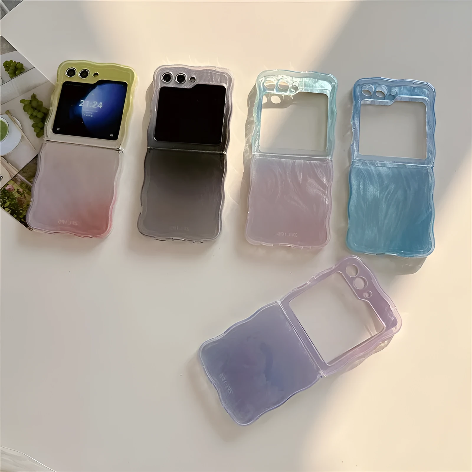 Feather yarn gradient multicolour Samsung Z Flip6 phone case with hard back cover and cartoon style design