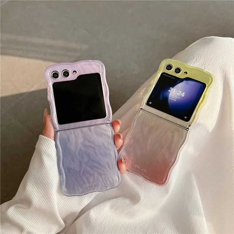 Feather yarn gradient multicolour Samsung Z Flip6 phone case with hard back cover and cartoon style design