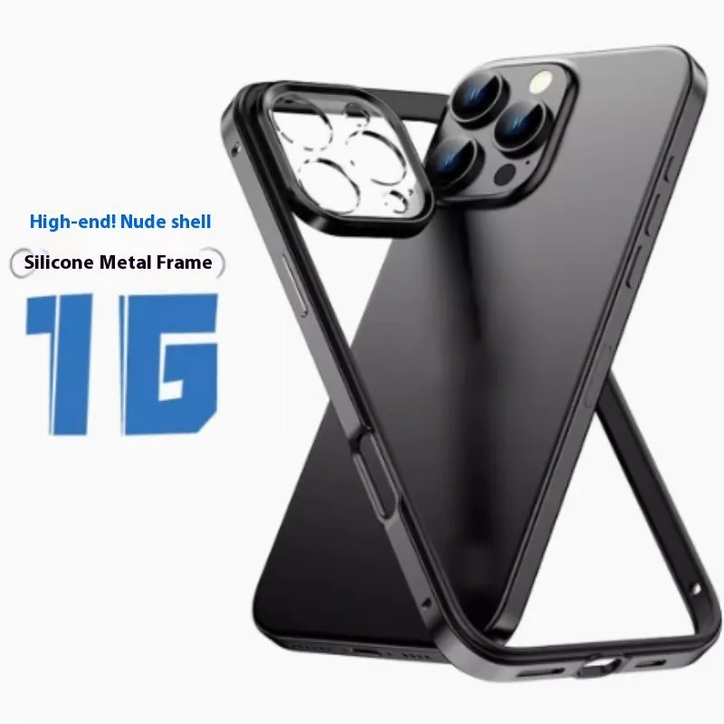 Hollow out heat dissipation metal phone case with lens film in black for iPhone 15 Pro Max