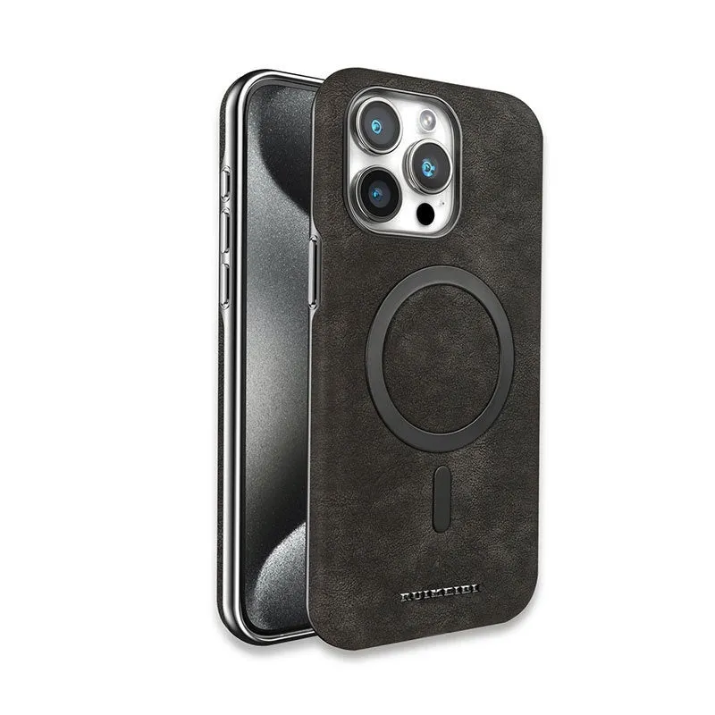 Electroplating half-pack external magnetic ring mobile phone protective cover in Dark Gray