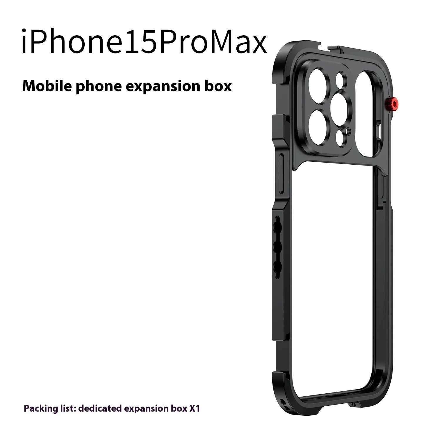 Aluminium alloy camera cage for iPhone Pro models with external filter, fill light, tripod and microphone mounts