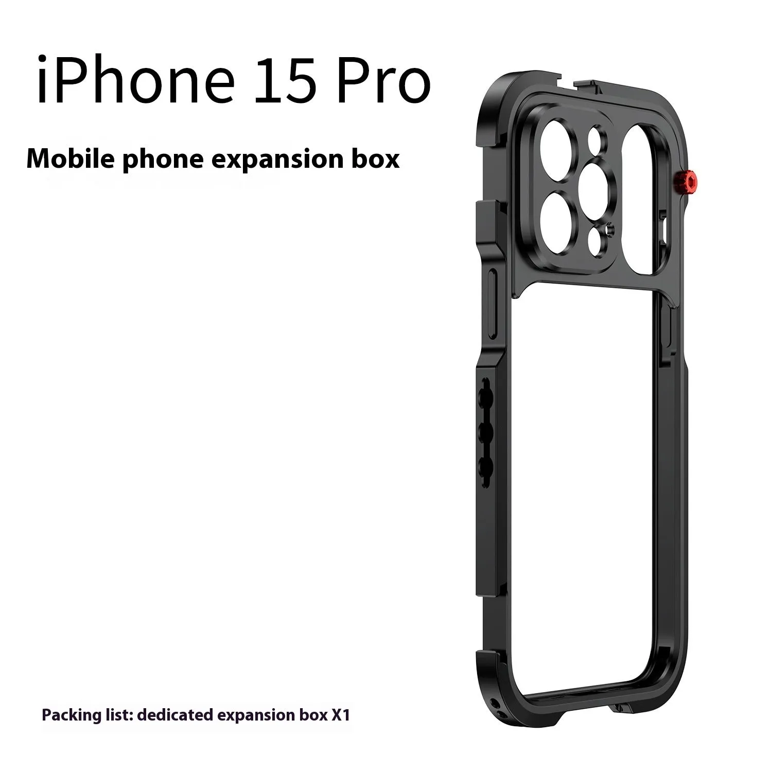 Aluminium alloy camera cage for iPhone Pro models with external filter, fill light, tripod and microphone mounts