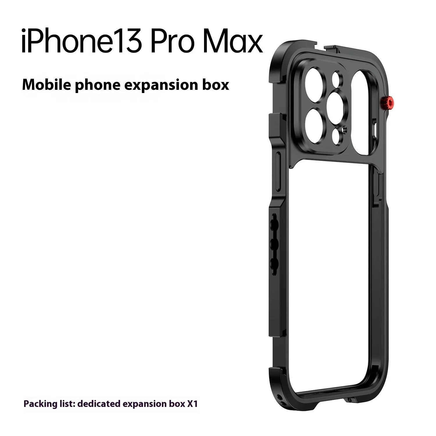 Aluminium alloy camera cage for iPhone Pro models with external filter, fill light, tripod and microphone mounts