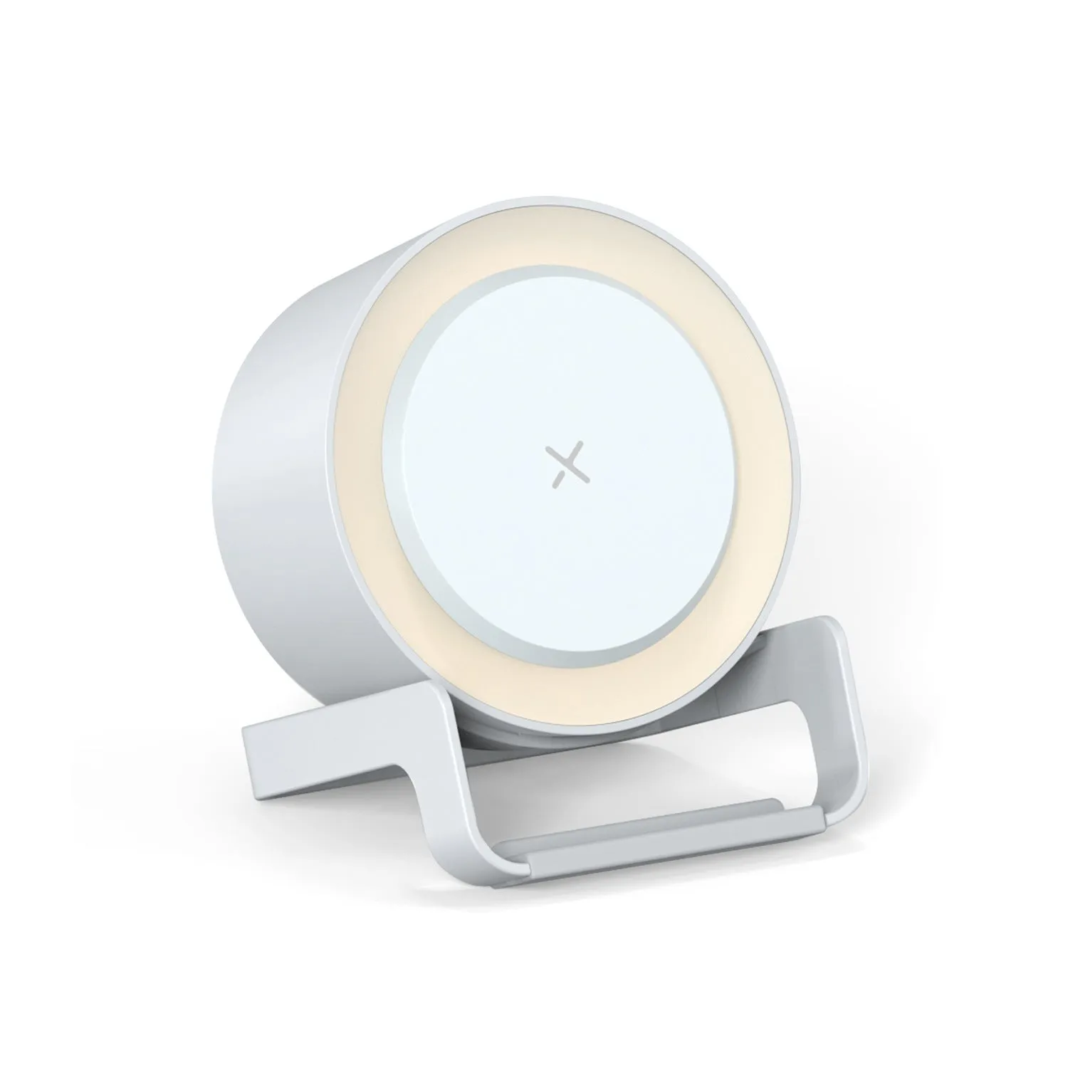Multi-function wireless charger Bluetooth speaker night light phone holder in white, straw, and black colours, 137.5x170x92mm