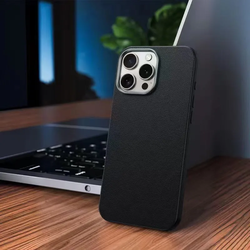 TPU phone case with leather pattern anti-slip texture in black for Apple iPhone 14 Pro