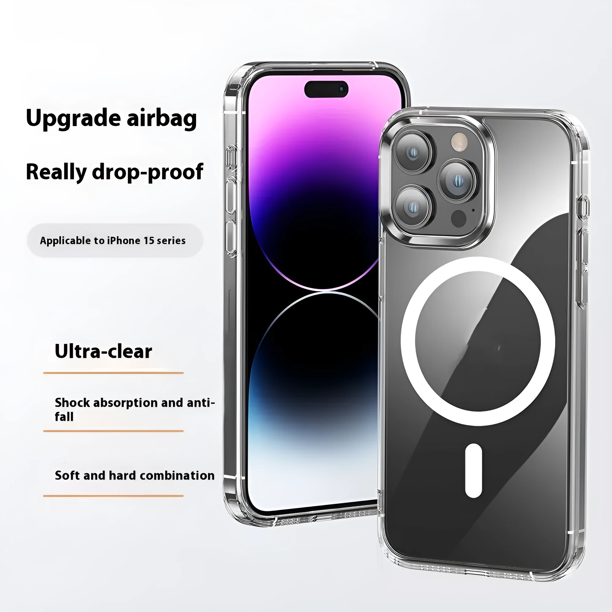 Two-in-one transparent magnetic phone case for iPhone, TPU PC construction shockproof drop-resistant