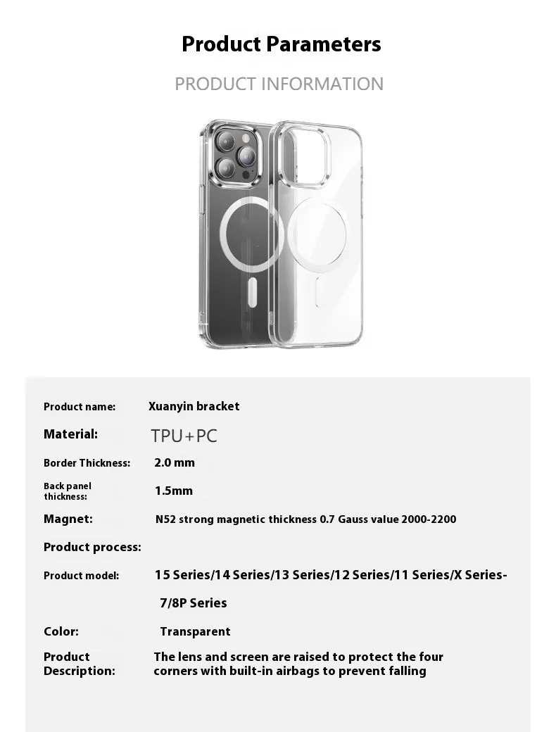 Two-in-one transparent magnetic phone case for iPhone, TPU PC construction shockproof drop-resistant