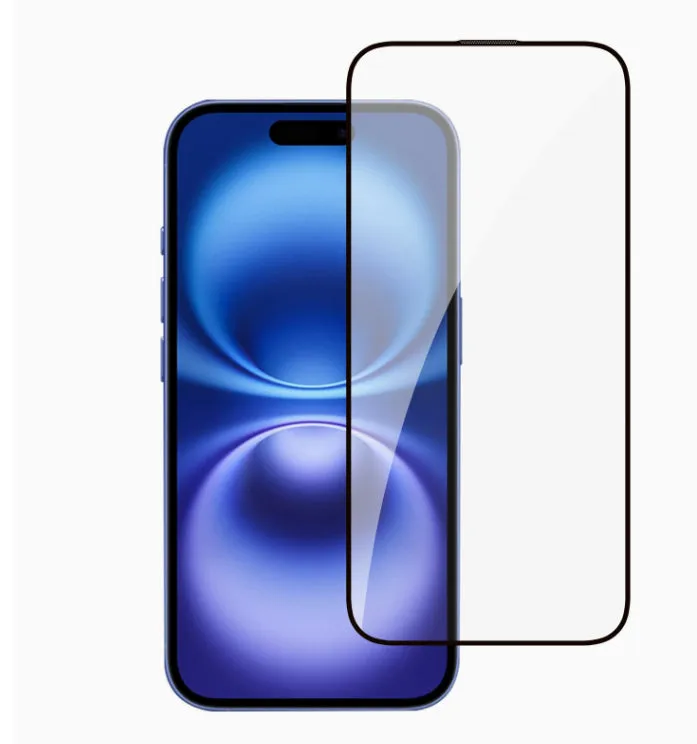 Tempered glass screen protector for iPhone 15 with anti-fingerprint coating, black colour