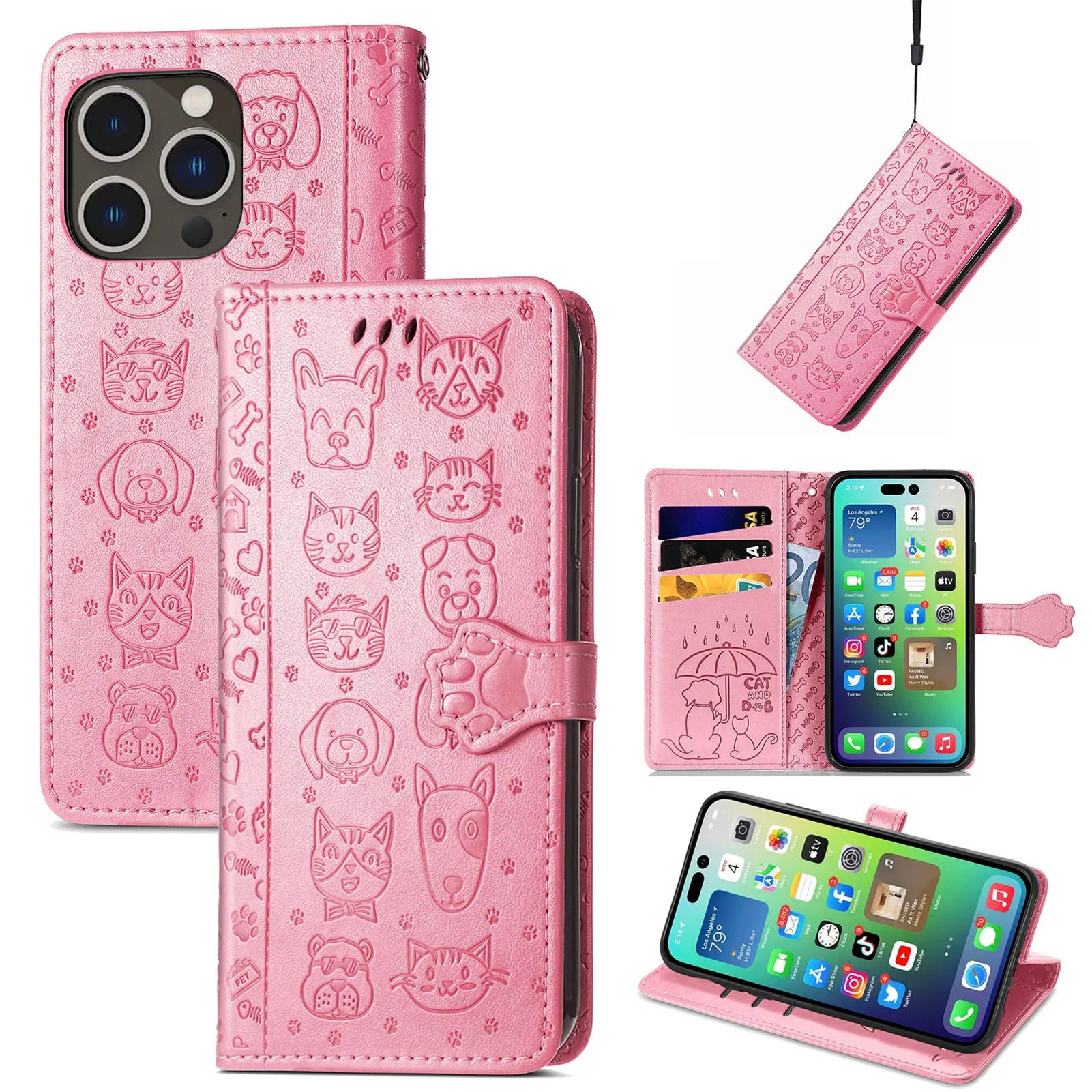 TPU leather phone case for iPhone 16 with built-in invisible bracket, shockproof and anti-fingerprint, available in pink colour