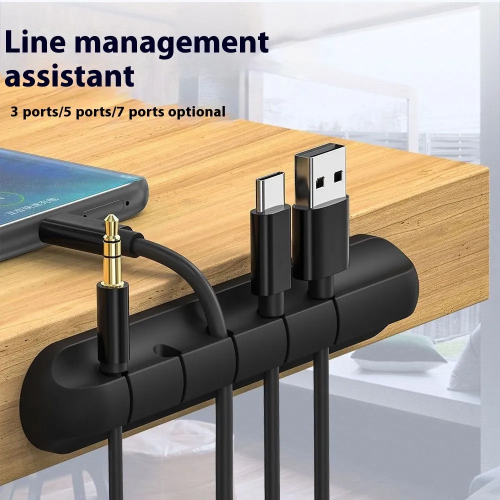 Desktop fixed charging cable storage protector plastic cord manager in black