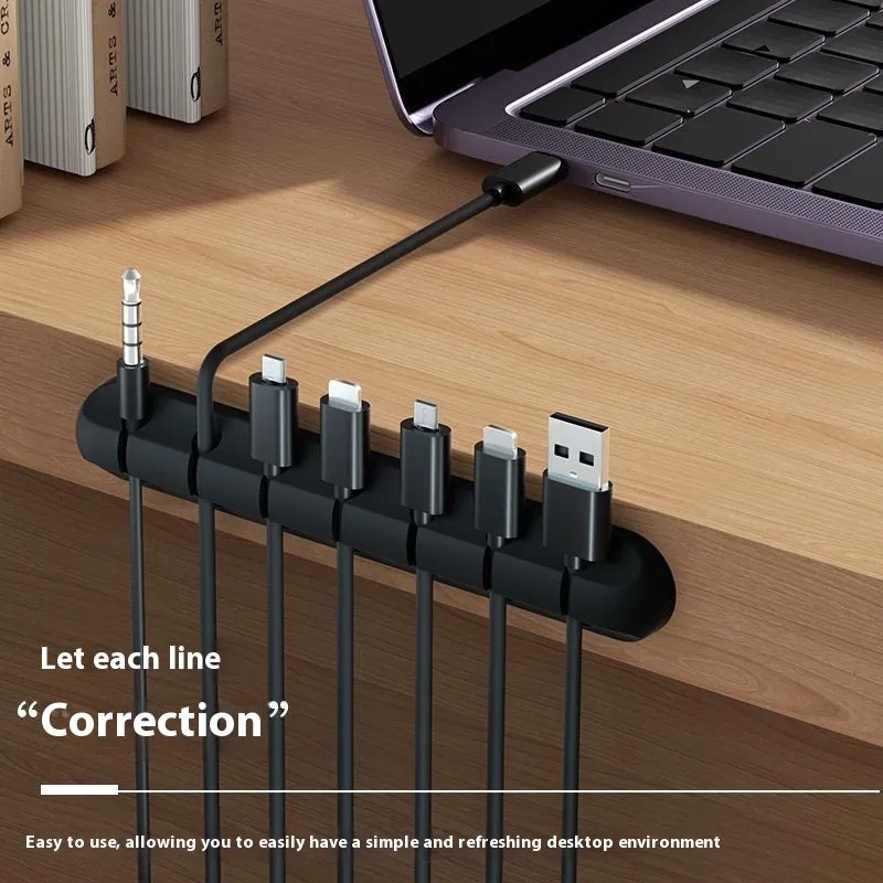 Desktop fixed charging cable storage protector plastic cord manager in black