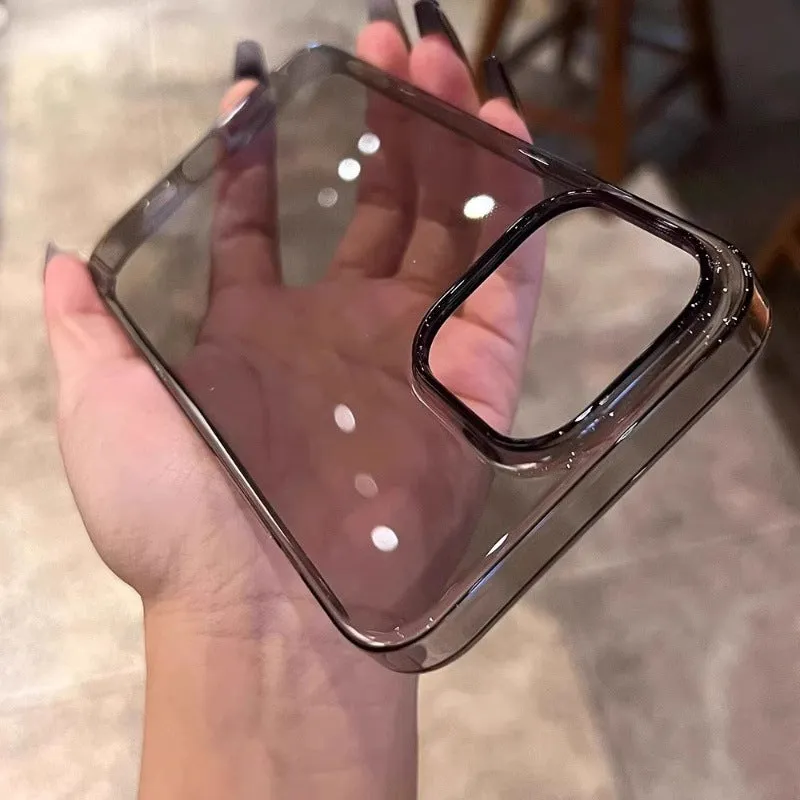 Ultra-thin transparent PC hard shell phone case for iPhone with glossy finish and large camera cutout