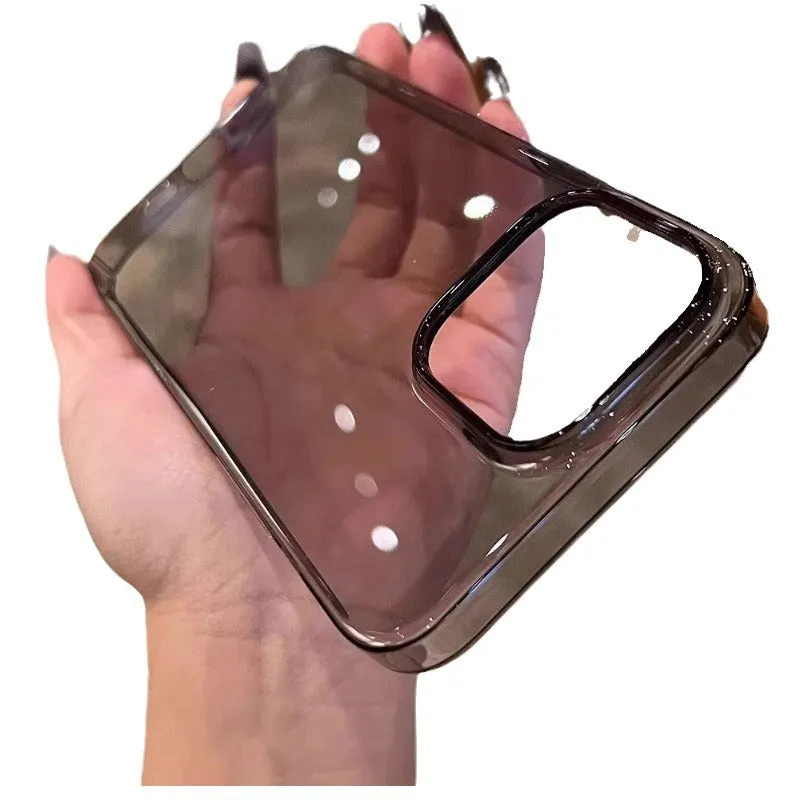 Ultra-thin transparent PC hard shell phone case for iPhone with glossy finish and large camera cutout
