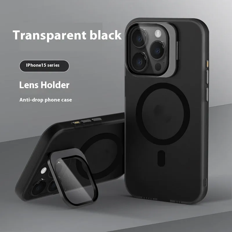 Magnetic bracket phone case for iPhone 14 Pro in transparent black with invisible stand