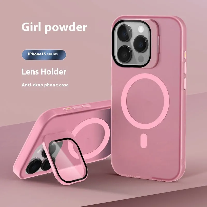 Magnetic bracket phone case for iPhone 14 Pro in transparent black with invisible stand