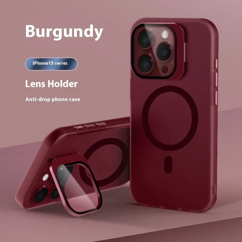 Magnetic bracket phone case for iPhone 14 Pro in transparent black with invisible stand