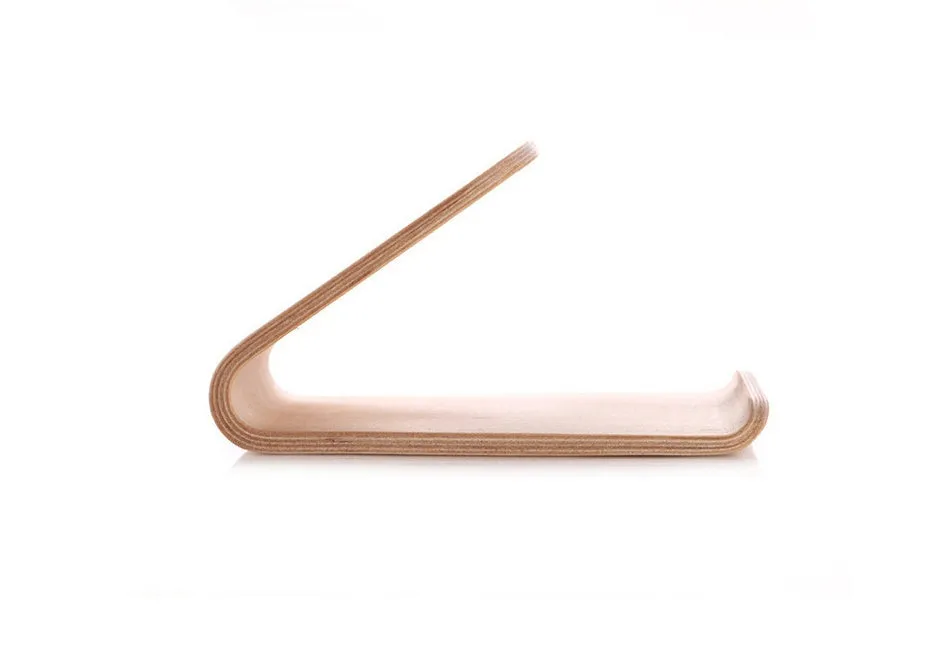 Wooden iPhone charging stand in walnut and white maple finishes