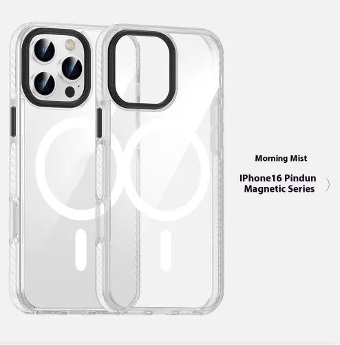 Transparent magnetic phone case with anti-fall protection in Obsidian Black for Apple iPhone 15 Pro