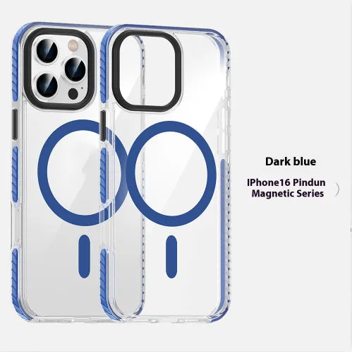 Transparent magnetic phone case with anti-fall protection in Obsidian Black for Apple iPhone 15 Pro