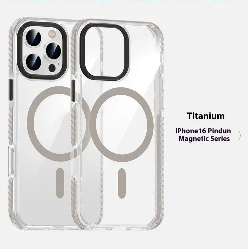 Transparent magnetic phone case with anti-fall protection in Obsidian Black for Apple iPhone 15 Pro