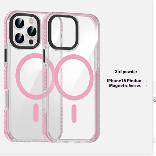 Transparent magnetic phone case with anti-fall protection in Obsidian Black for Apple iPhone 15 Pro