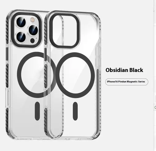 Transparent magnetic phone case with anti-fall protection in Obsidian Black for Apple iPhone 15 Pro