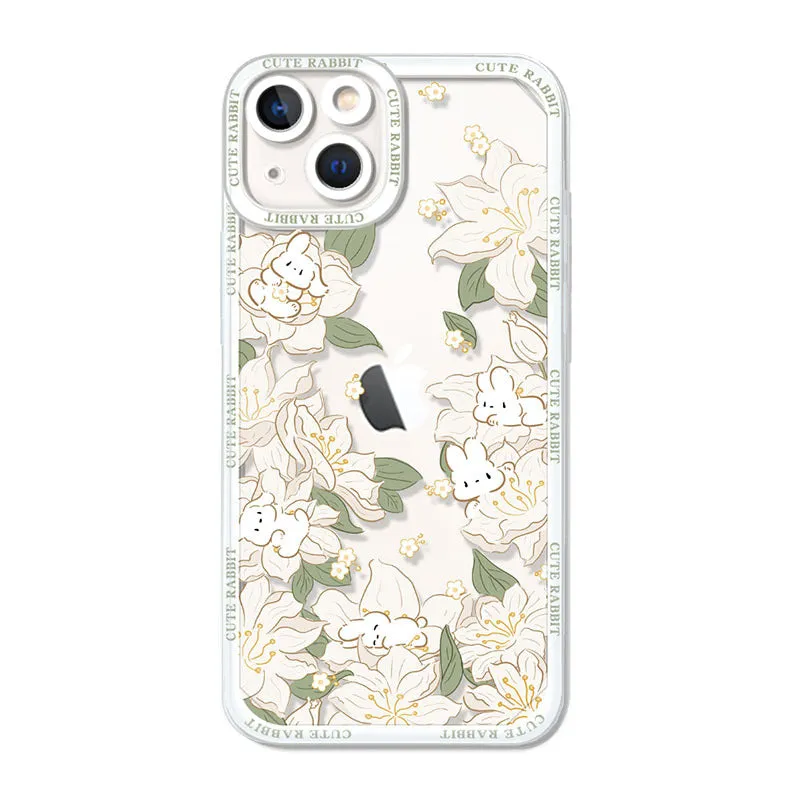 UV printed transparent TPU phone case with Angel Eyes rabbit and flower design for Apple iPhone 15 Pro Max