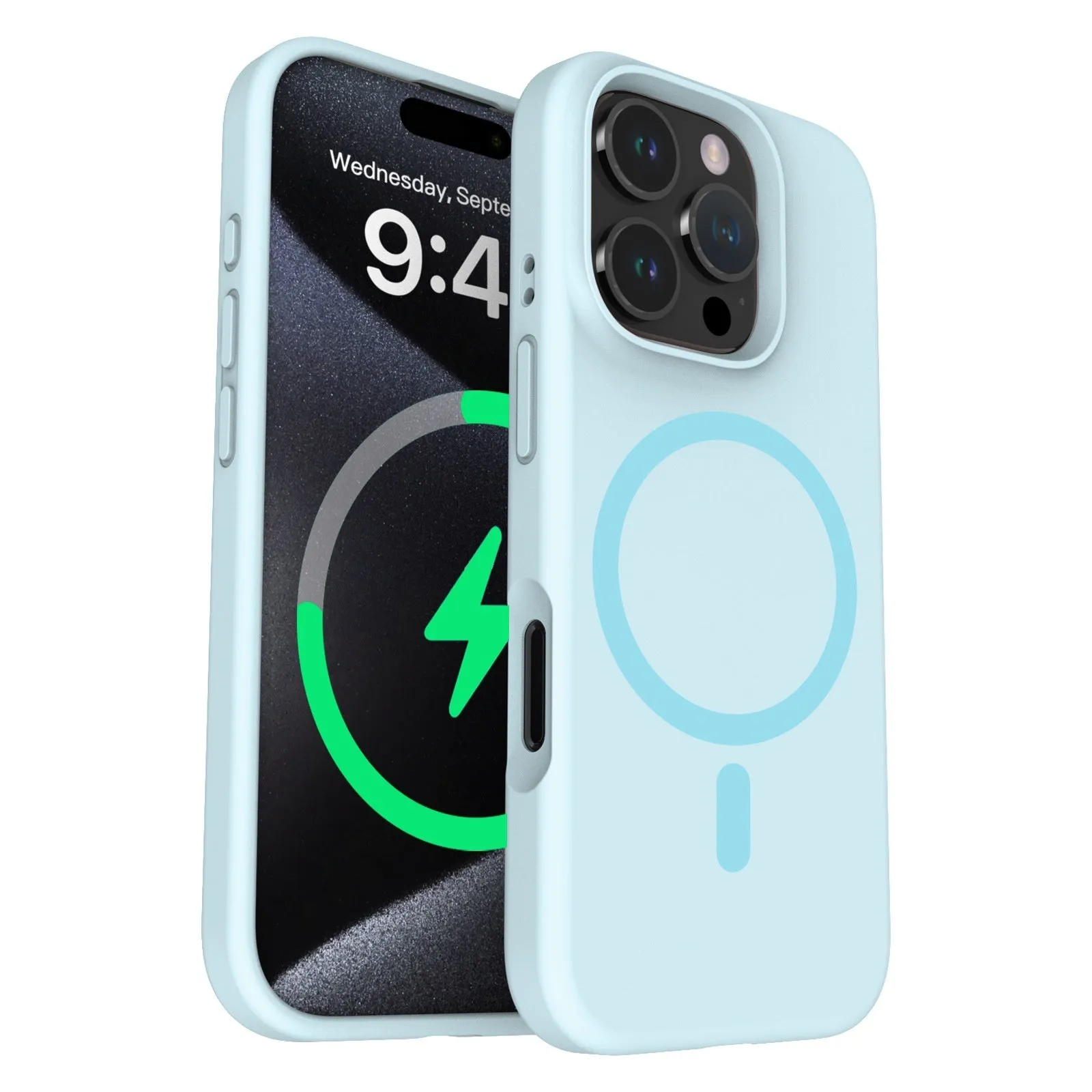 Liquid silicone magnetic phone case for iPhone showing full lens coverage and colour options including black, white, and antique white