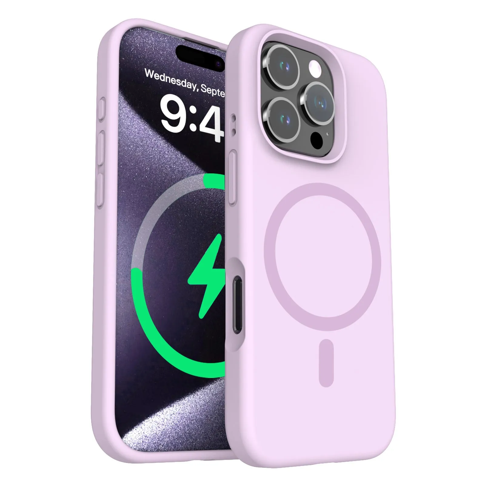 Liquid silicone magnetic phone case for iPhone showing full lens coverage and colour options including black, white, and antique white