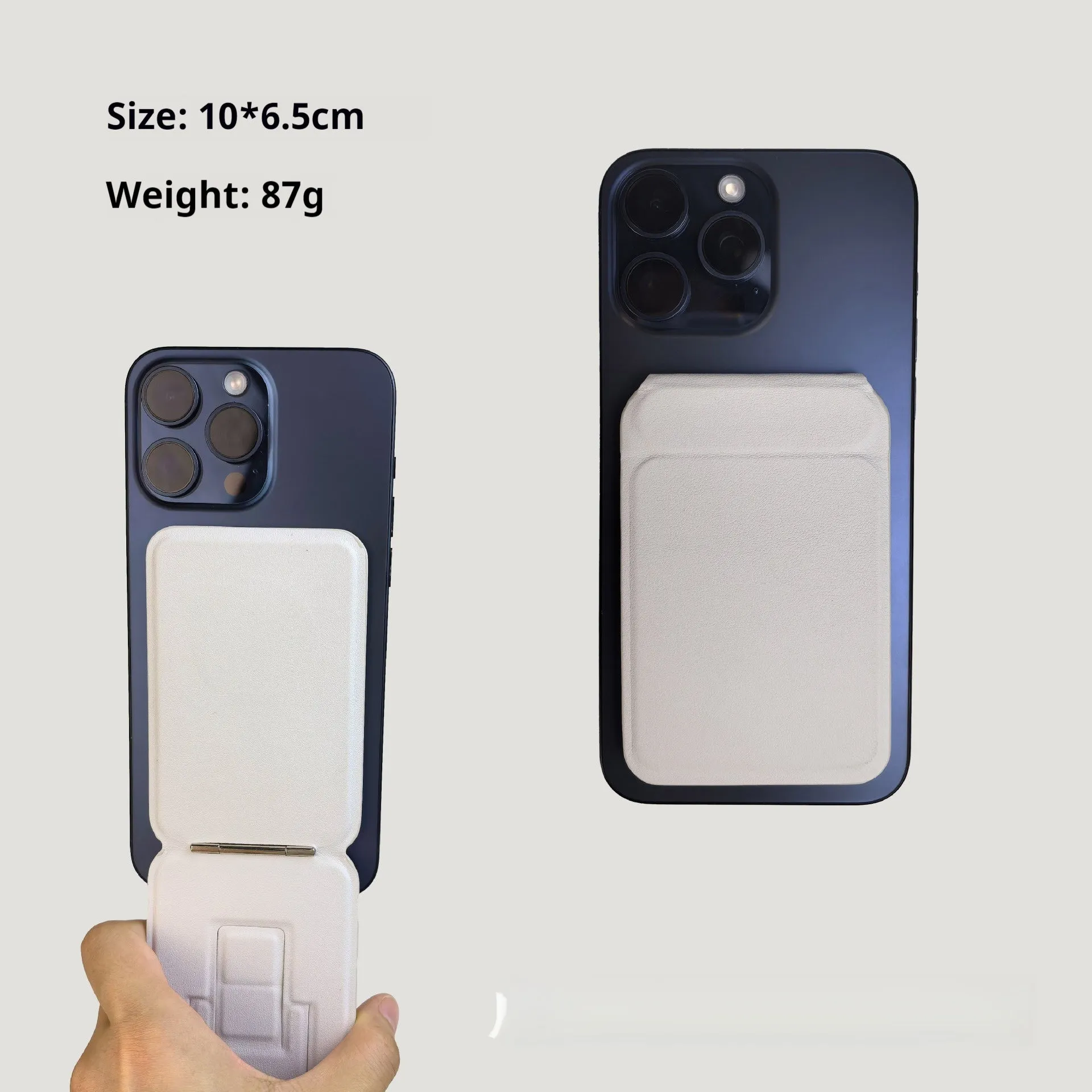 Genuine leather phone back sticker with magnetic three-fold card bag for iPhone in black