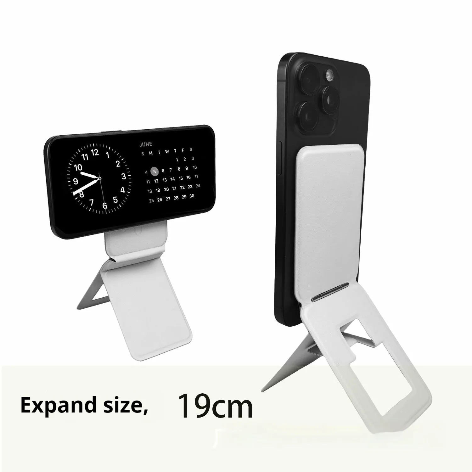 Genuine leather phone back sticker with magnetic three-fold card bag for iPhone in black