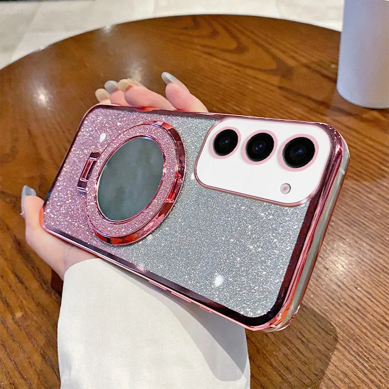 Samsung silicone phone case with magnetic mirror bracket in black, shockproof design