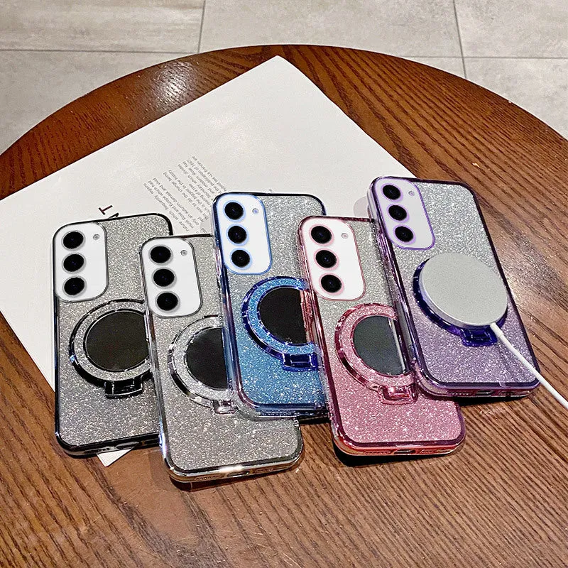 Samsung silicone phone case with magnetic mirror bracket in black, shockproof design