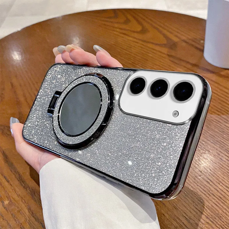 Samsung silicone phone case with magnetic mirror bracket in black, shockproof design
