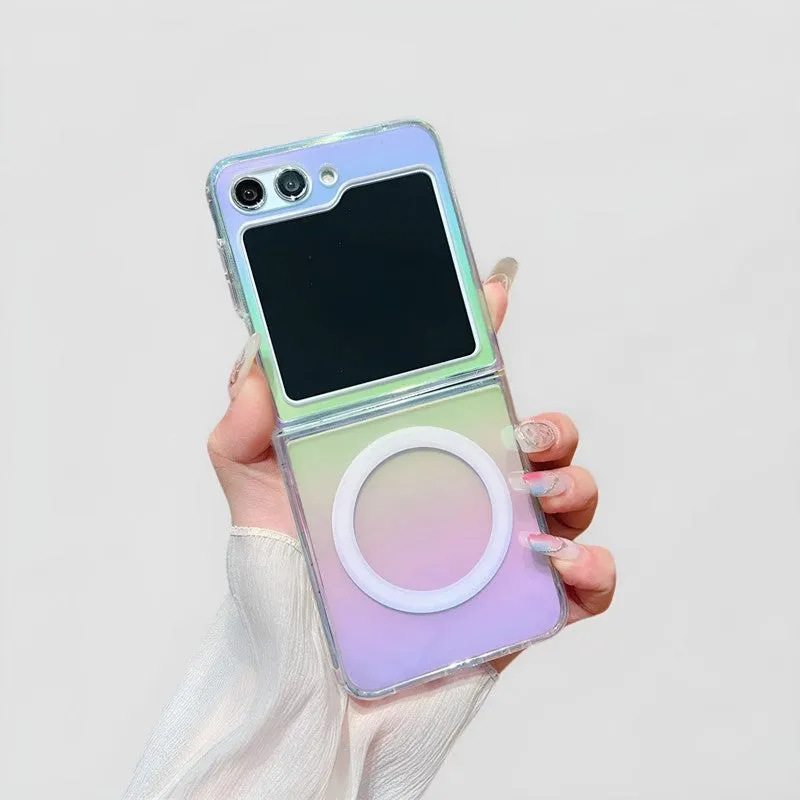 Colorful transparent acrylic magnetic phone case for Samsung Galaxy with drop-resistant protection and magnetic suction feature.