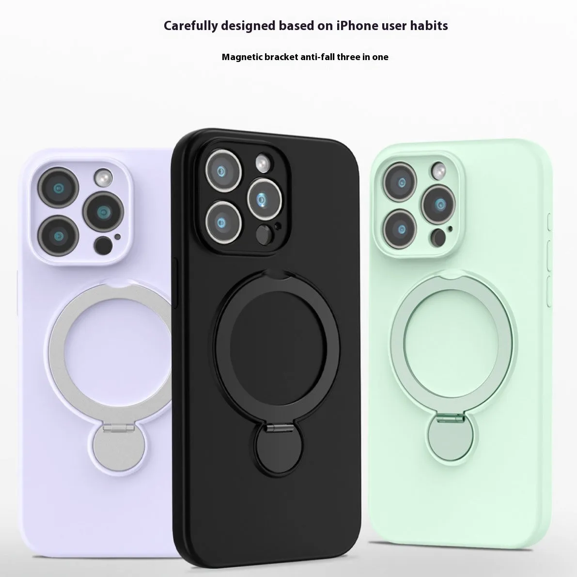 Liquid silicone magnetic bracket phone case for iPhone 14 15 16 in graphite black with anti-fall protection