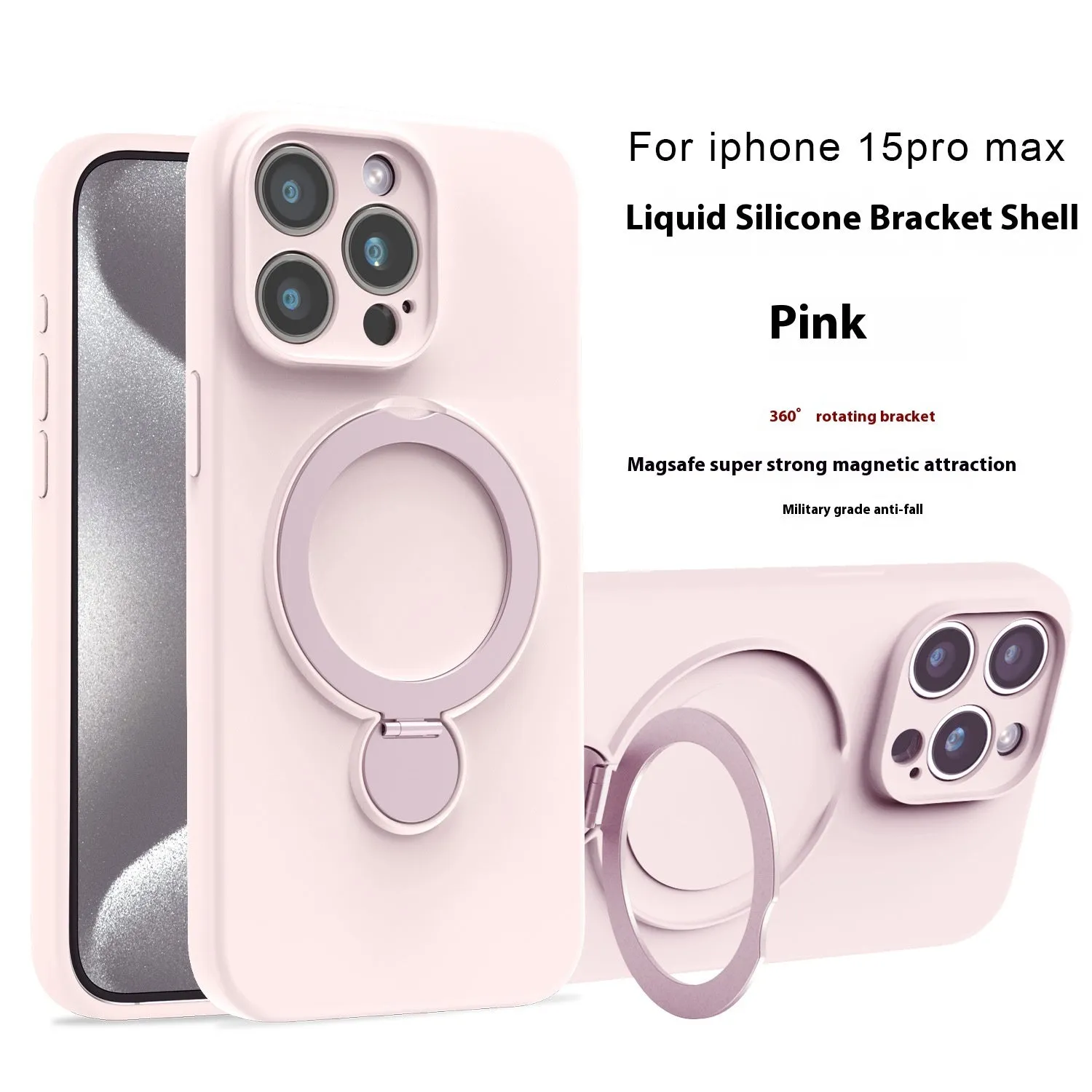 Liquid silicone magnetic bracket phone case for iPhone 14 15 16 in graphite black with anti-fall protection